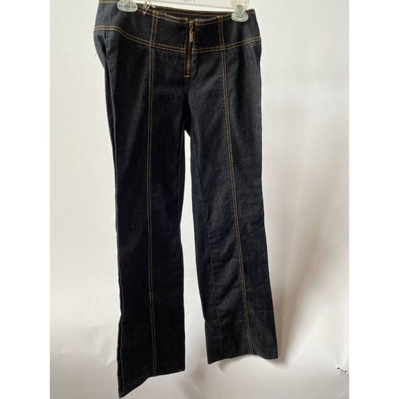 Bisou Bisou Womens Straight Leg Jeans Blue Stretch Stitching Dark Wash Denim 4 - Picture 1 of 8